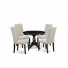 East West Furniture Hbel5-abk-35 5 Piece Kitchen Table Set - Black Dinning Table And 4 Doeskin Linen Fabric Dining Chair