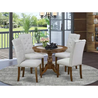 East West Furniture Hbel5-awa-05 5 Pc Kitchen Table Set - Small Dining Table With 4 Grey Comfortable Chairs - Acacia Wal