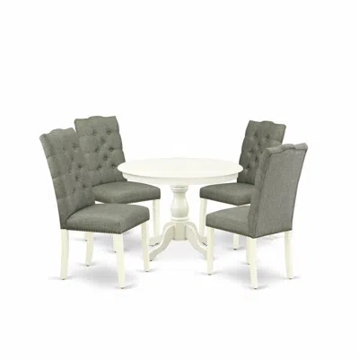 East West Furniture Hbel5-lwh-07 5 Piece Dinette Set - Linen White Dining Table And 4 Smoke Linen Fabric Dining Chairs B In Green