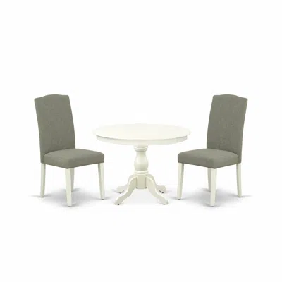 East West Furniture Hben3-lwh-06 3 Piece Dining Room Table Set - Linen White Wood Dining Table And 2 Dark Shitake Linen  In Animal Print