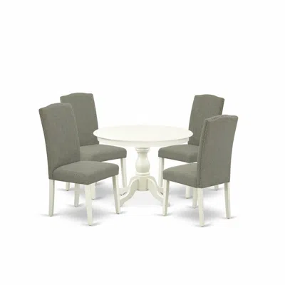 East West Furniture Hben5-lwh-06 5 Piece Dining Table Set - Linen White Modern Dining Table And 4 Dark Shitake Linen Fab