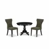 East West Furniture Hbga3-abk-50 3 Piece Dining Table Set - Black Wood Table And 2 Dark Gotham Grey Linen Fabric Dining 