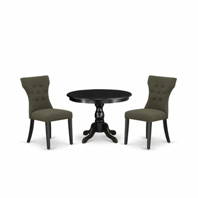 East West Furniture Hbga3-abk-50 3 Piece Dining Table Set - Black Wood Table And 2 Dark Gotham Grey Linen Fabric Dining 