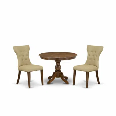 East West Furniture Hbga3-awa-03 3 Piece Kitchen Set - Acacia Walnut Breakfast Table And 2 Brown Linen Fabric Kitchen &