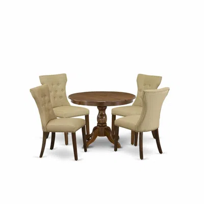 East West Furniture Hbga5-awa-03 5 Pc Modern Table Set - Breakfast Table With 4 Brown Modern Dining Chairs - Acacia Waln