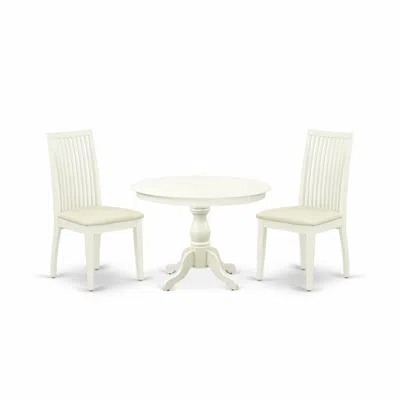 East West Furniture Hbip3-lwh-c 3 Piece Kitchen Dining Table Set - Linen White Round Dining Table With 2 Linen White Din