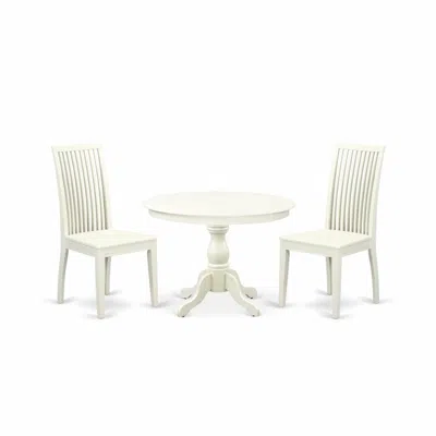 East West Furniture Hbip3-lwh-w 3 Piece Kitchen Table Set - Linen White Wood Dining Table And 2 Linen White Wooden Dinin