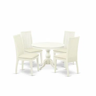 East West Furniture Hbip5-lwh-c 5 Piece Dining Room Table Set - Linen White Small Dining Table And 4 Linen White Chairs  In Blue