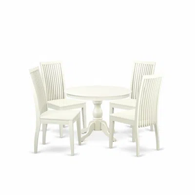 East West Furniture Hbip5-lwh-w 5 Piece Kitchen Dining Table Set - Linen White Dinning Table And 4 Linen White Kitchen C In Green