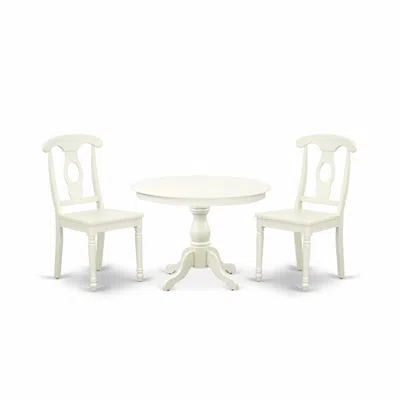 East West Furniture Hbke3-lwh-w 3 Piece Kitchen Dining Table Set - Linen White Kitchen Table And 2 Linen White Wood Chai In Burgundy