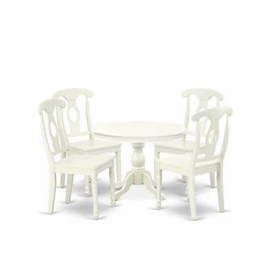 East West Furniture Hbke5-lwh-w 5 Piece Kitchen Set - Linen White Kitchen Table And 4 Linen White Dining Room Chairs Wit