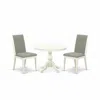 East West Furniture Hbla3-lwh-06 3 Piece Dining Room Set - Linen White Round Dining Table And 2 Shitake Linen Fabric Mod