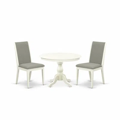 East West Furniture Hbla3-lwh-06 3 Piece Dining Room Set - Linen White Round Dining Table And 2 Shitake Linen Fabric Mod