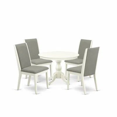 East West Furniture Hbla5-lwh-06 5 Piece Modern Dining Table Set - Linen White Breakfast Table And 4 Shitake Linen Fabri