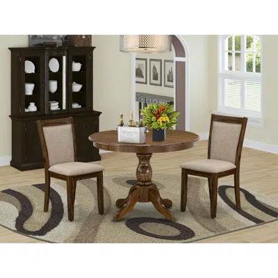 East West Furniture Hbmz3-awn-04 3-pc Dining Room Set Contains A Pedestal Table And 2 Light Tan Kitchen Chairs - Sand Bl