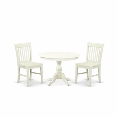 East West Furniture Hbnf3-lwh-w 3 Piece Dining Room Table Set - Linen White Dining Room Table And 2 Linen White Dining R