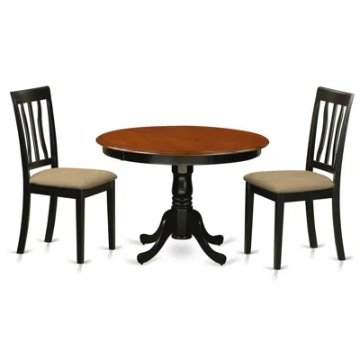 East West Furniture Hlan3-bch-c 3 Pc Seat With A Kitchen Table And 2 Linen Dinette Chairs In Black