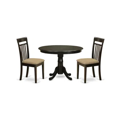 East West Furniture Hlca3-cap-c 3 Pc Kitchen Nook Dining Set-dining Table And 2 Dinette Chairs In Black