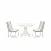 East West Furniture Hlfo3-lwh-44 3-pc Kitchen Table Set Includes 1 Pedestal Kitchen Table And 2 Light Grey Linen Fabric 