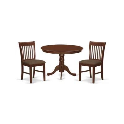 East West Furniture Hlno3-mah-c 3 Pc Set With A Kitchen Table And 2 Dinette Chairs In Mahogany In Brown