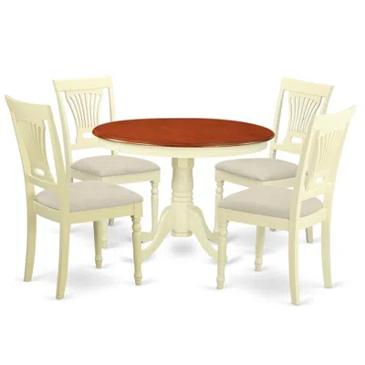 East West Furniture Hlpl5-bmk-c 5 Pc Set With A Dining Table And 4 Dinette Chairs In Buttermilk And Cherry . In Neutral