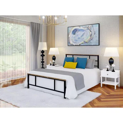 East West Furniture Ingram Full Size Bed With 7 Metal Legs - Lavish Bed In Powder Coating Black Color