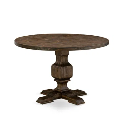 East West Furniture Irving Round Dining Table With Pedestal In Brown