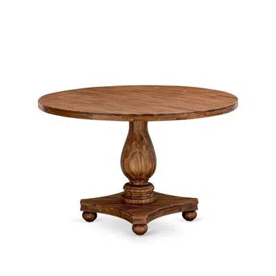 East West Furniture Irving Round Dining Table With Pedestal, Rustic Rubberwood Table In Brown