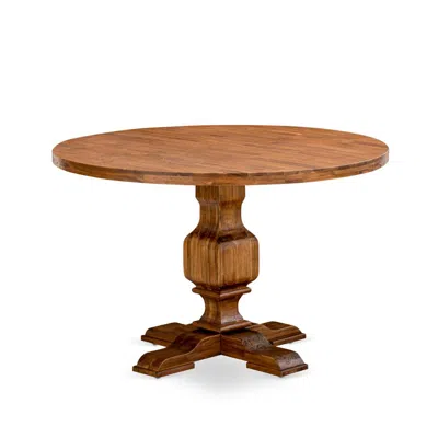 East West Furniture Irving Round Dining Table With Pedestal, Rustic Rubberwood Table In Brown