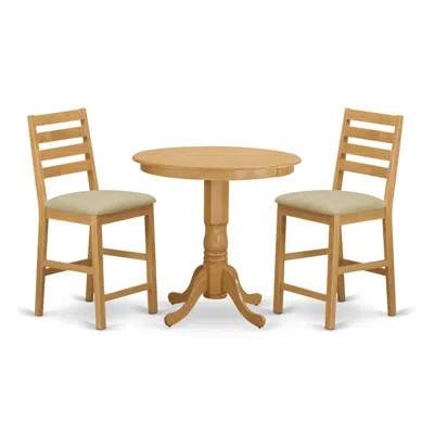 East West Furniture Jacf3-oak-c 3 Pc Counter Height Dining Room Set-pub Table And 2 Counter Height Chairs In Brown