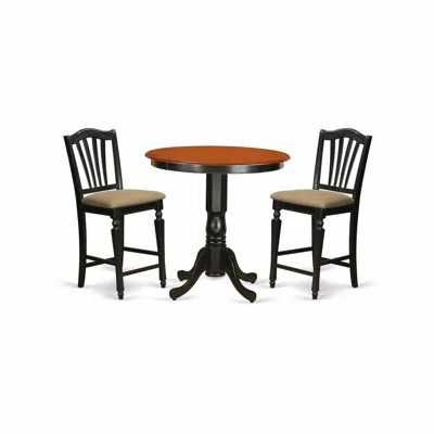 East West Furniture Jach3-blk-c 3 Pc Counter Height Table And Chair Set - High Table And 2 Counter Height Dining Chair. In Black