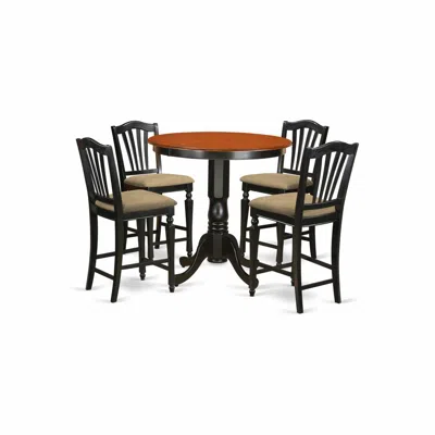 East West Furniture Jach5-blk-c 5 Pc Dining Counter Height Set - Kitchen Dinette Table And 4 High Dining Chairs. In Black