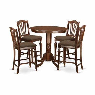 East West Furniture Jach5-mah-c 5 Pc Counter Height Dining Room Set - High Table And 4 Kitchen Chairs. In Brown