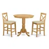 East West Furniture Japb3-oak-c 3 Pc Counter Height Set-pub Table And 2 Dining Chairs.