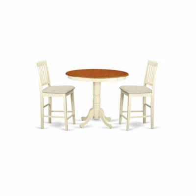 East West Furniture Javn3-whi-c 3 Pcpub Table Set - Counter Height Table And 2 Counter Height Chairs. In Neutral