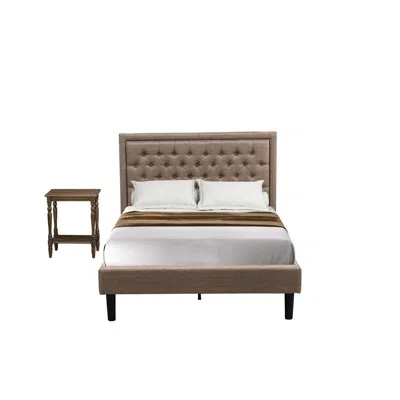 East West Furniture Kd16f-1bf07 2 Pc Bed Set - Full Size Bed Dark Khaki Padded Headboard With 1 Nightstand - Black Finis In Gray