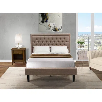 East West Furniture Kd16f-1ga08 2 Pc Full Bed Set - Platform Bed Dark Khaki Headboard With 1 Wood Night Stand - Black Fi