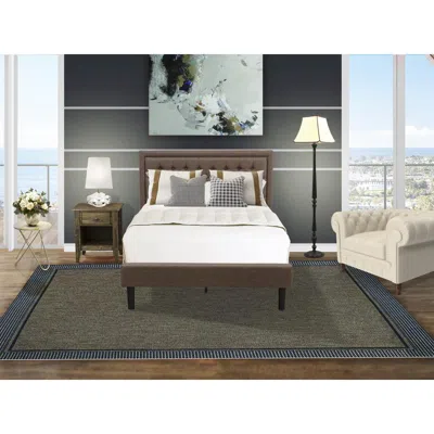 East West Furniture Kd18f-1ga07 2 Pc Bed Set - Full Size Bed Frame Brown Headboard With 1 Wooden Night Stand - Black Fin