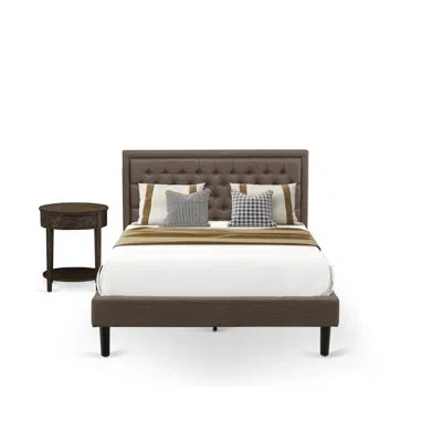 East West Furniture Kd18q-1hi07 2 Pc Queen Bedroom Set - 1 Bed Frame Brown Linen Fabric Padded And Button Tufted Headboa