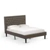 East West Furniture Kdf-18-f Platform Full Bed Frame - Brown Linen Fabric Upholestered Bed Headboard With Button Tufted 