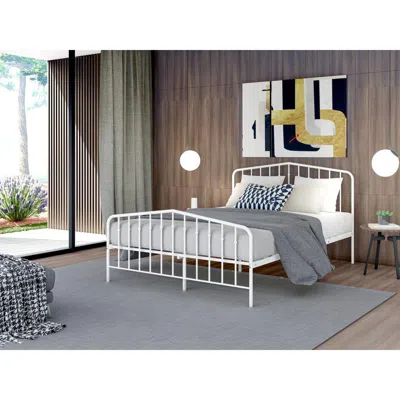 East West Furniture Kemah Full Bed Frame With 3 Supporting Metal Legs - Deluxe Bed In Powder Coating White Color