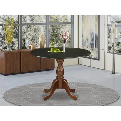 East West Furniture Kitchen Table With Drop Leaves - Black Table Top And Mahogany Pedestal Leg Finish