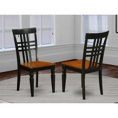 East West Furniture Logan Dining Chair With Wood Seat - Black & Cherry Finish., Set Of 2 In Multi