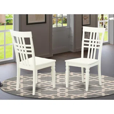 East West Furniture Logan Dining Chair With Wood Seat - Linen White Finish., Set Of 2