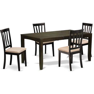 East West Furniture Lyan5-cap-c 5 Pc Dining Room Set For 4-kitchen Tables With Leaf And 4 Kitchen Dining Chairs