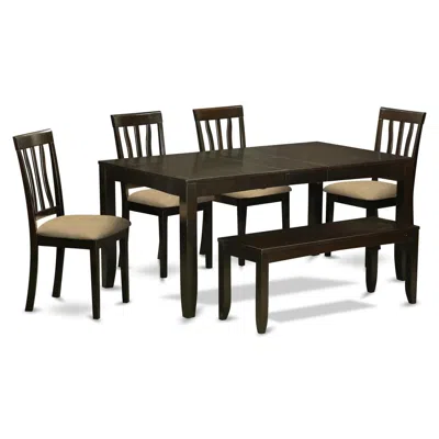 East West Furniture Lyan6-cap-c 6 Pc Dining Set With Bench-dining Table With Leaf And 4 Dining Chairs Bench In Brown