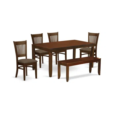 East West Furniture Lyva6-esp-c 6 Pc Set Dining Table With A 12in Leaf And 4 Padded Dinette Chairs Plus Bench