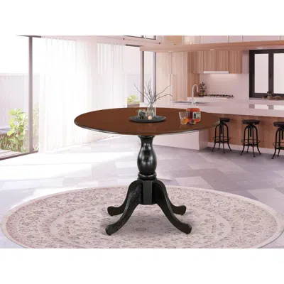 East West Furniture Mid Century Modern Dining Table With Drop Leaves - Mahogany Table Top And Black Pedestal Leg Finish