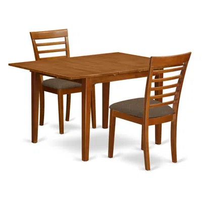 East West Furniture Mila3-sbr-c 3 Pc Set Milan Dinette Table With Leaf And 2 Cushiad Dinette Chairs In Saddle Brown .
