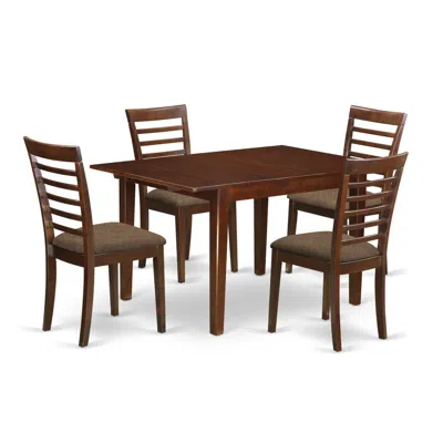 East West Furniture Mila5-mah-c 5 Pc Kitchen Nook Dining Set-breakfast Nook And 4 Dining Chairs In Mahogany In Brown